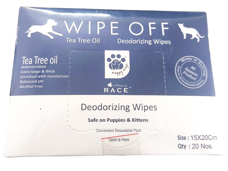 Race Wipe Off De-Odorizing Pet Wipes for Dogs and Cats